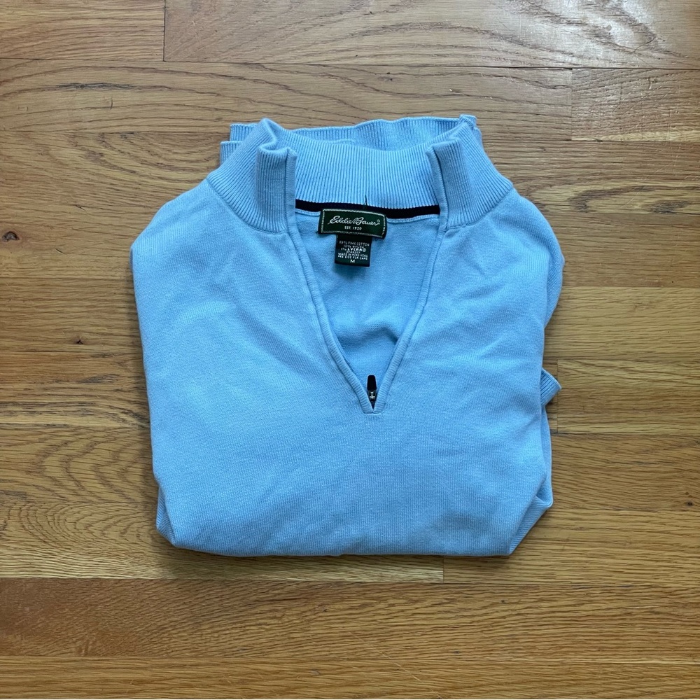 eddie bauer quarter zip light blue sweater